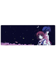 32x12 inches anime mouse pad with two students back to back under a crescent moon and starry sky.