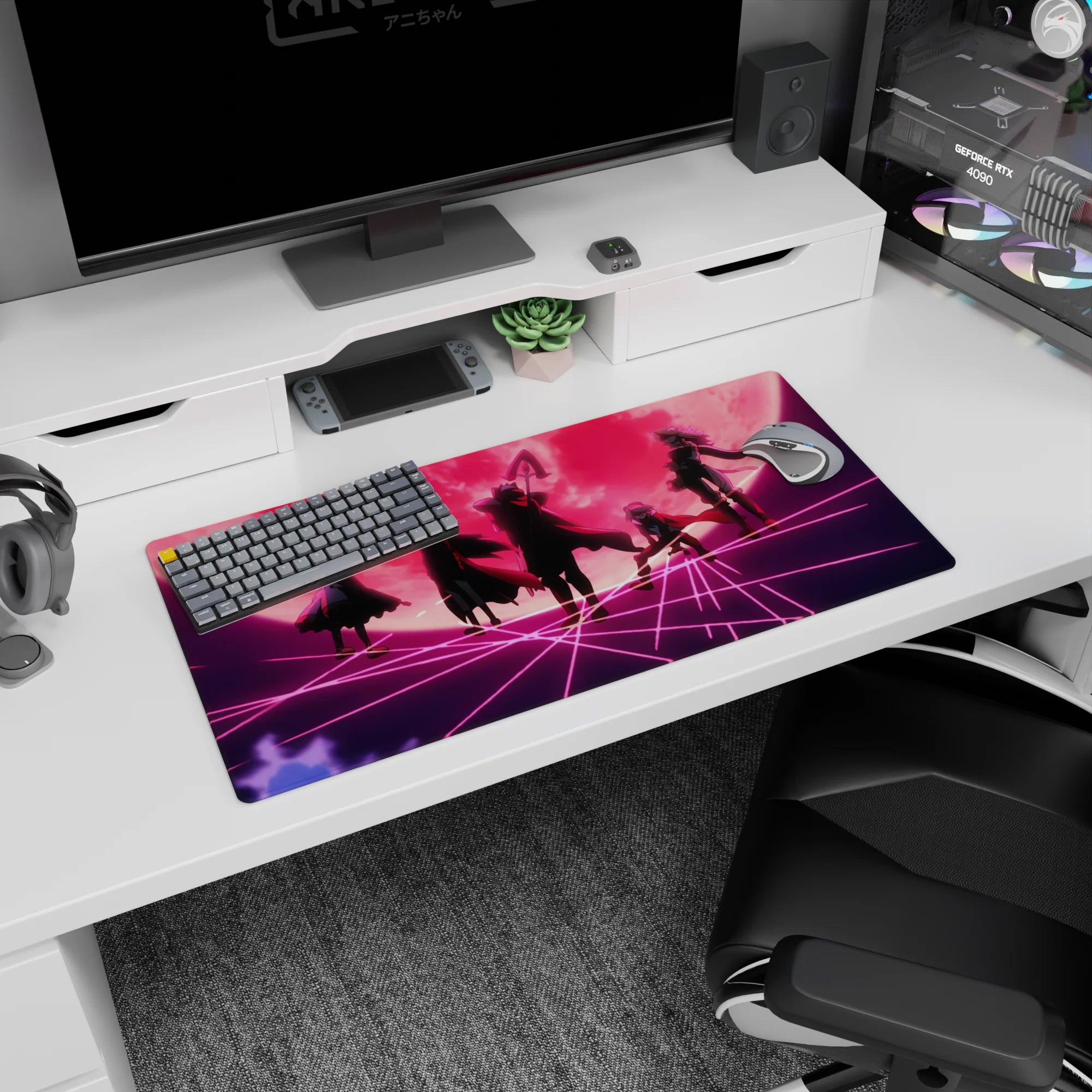 Modern 32x16 inches mouse pad with Akame delivering a lethal blow, featuring deep shadows and steel glare for dramatic intensity.