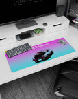 32x12 inches anime mouse pad featuring AE86 Trueno front view, glowing pop-up headlights under neon sky.