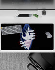 32x16 inches desk mouse pad in deep black with midnight-blue hair, indigo eyes, and soft spooky vibe.
