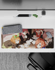 32x12 inches anime girl desk mat in warm sunset tones, pink orange and auburn hair, soft cute study vibes.