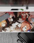 40x20 inches anime desk pad in warm sunset tones, pink orange auburn hair, cute study vibes.
