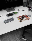 Anime mouse pad 14x10 inches featuring a winking schoolgirl and a bespectacled friend at study desk.