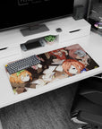 32x16 inches anime girl mouse pad with winking girl shushing, glasses girl complaining, green bow troublemaker.