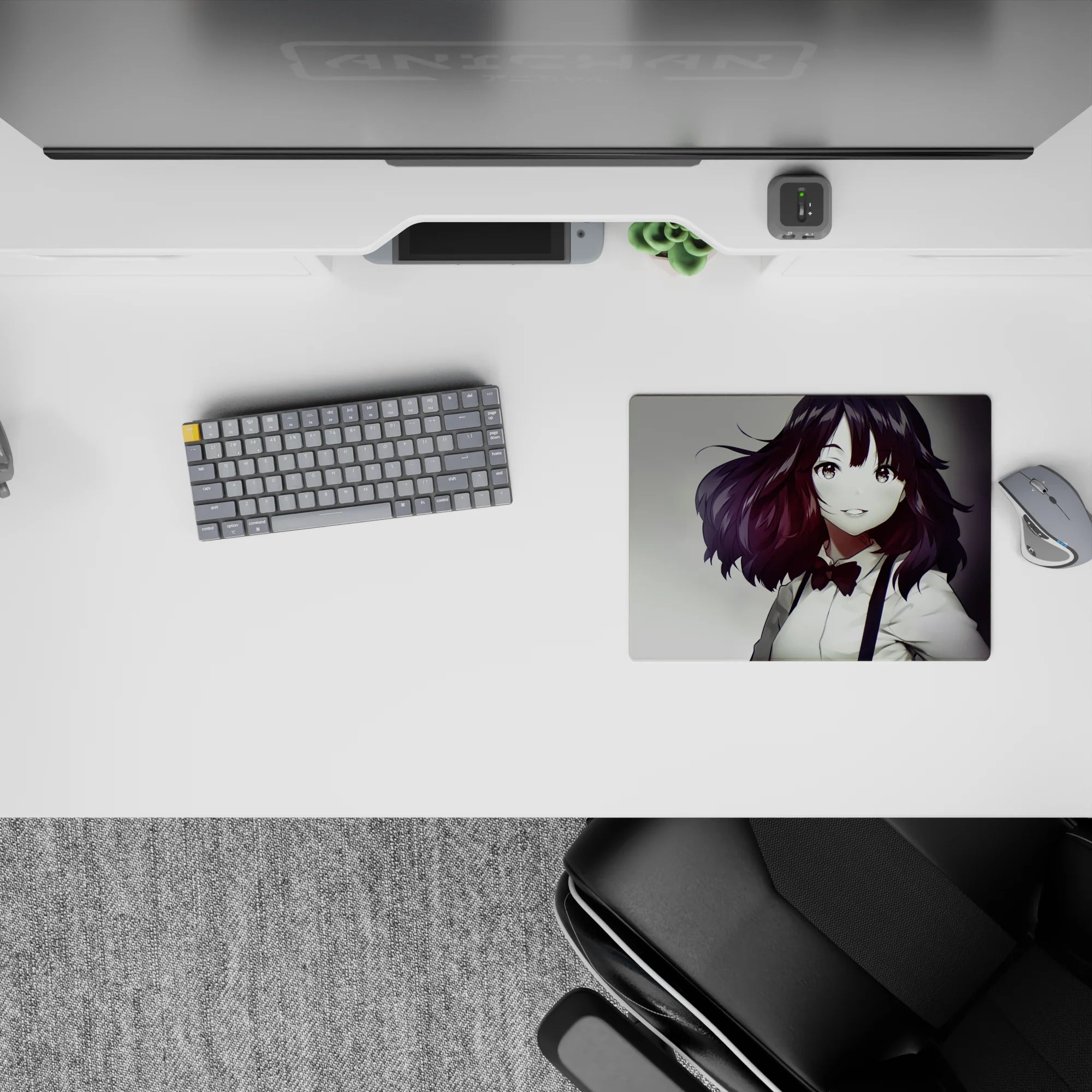 Warm smoky-gradient anime mouse pad 14x10 inches in deep auburn and soft highlights, cozy desk vibe.