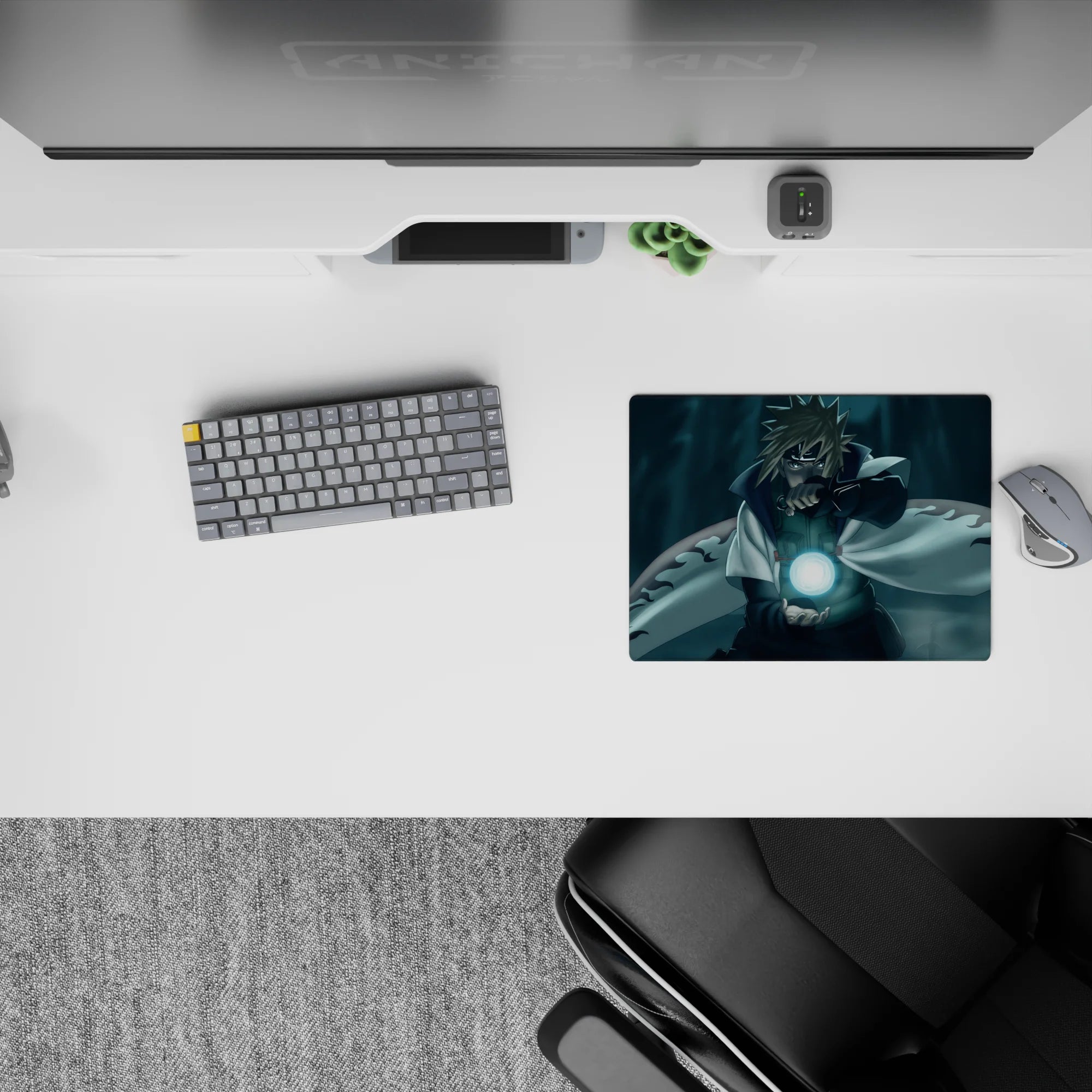 Misty teal anime mouse pad 14x10 inches with deep shadows and calm, stormy night vibe.