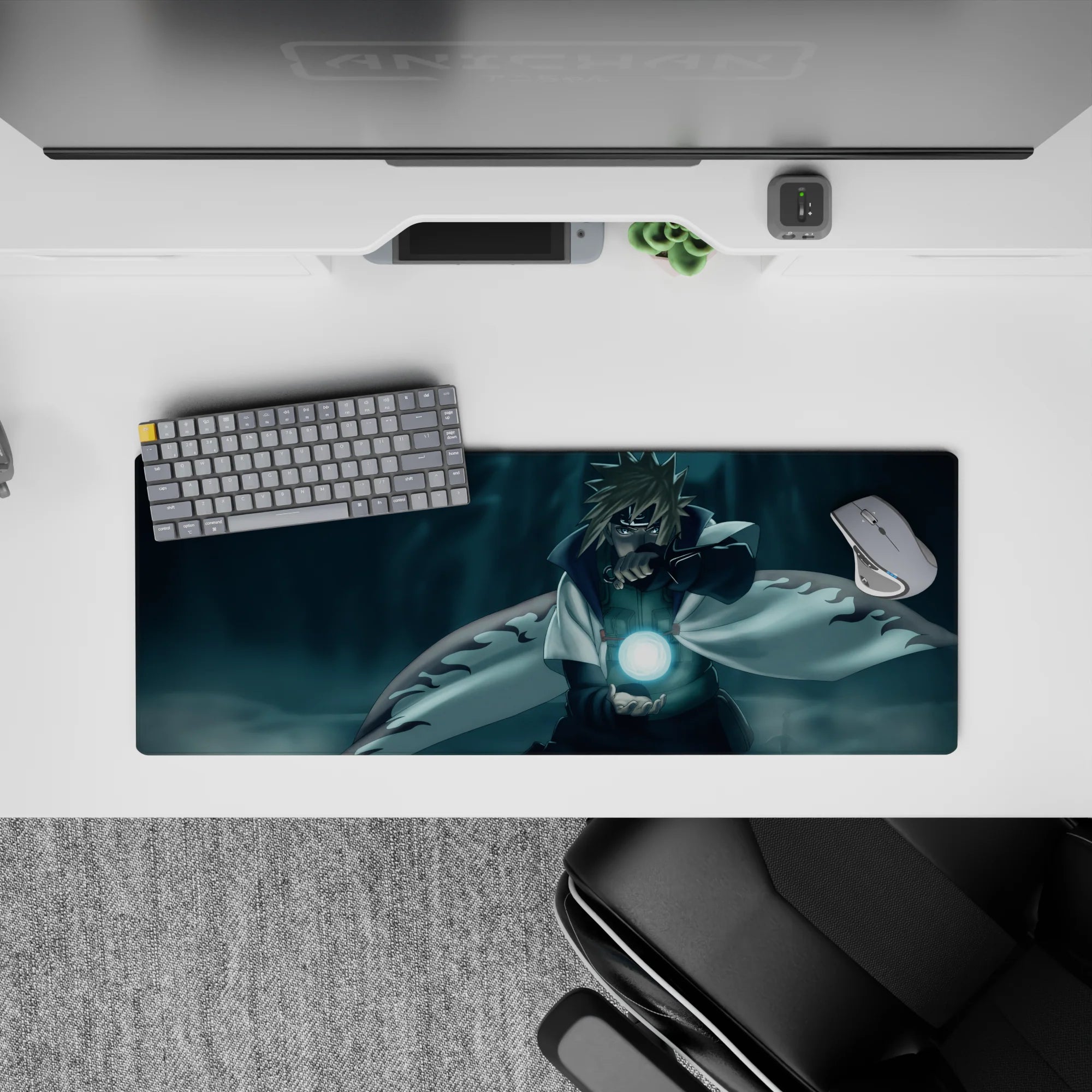 Teal shadow and mist gradient anime mouse pad 32x12 inches, calm night vibe with smooth tracking.
