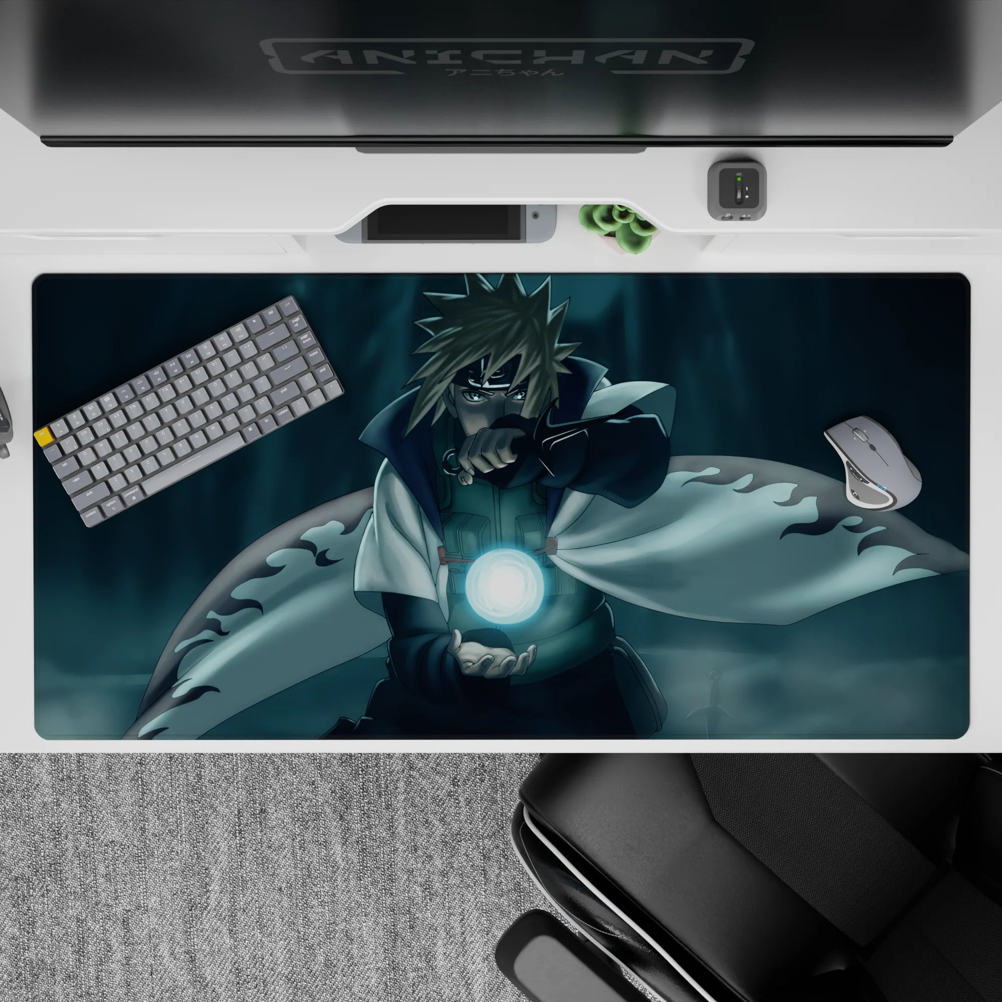 Deep teal mist gradient anime mouse pad 40x20 inches, calm nocturne vibe for smooth tracking.