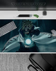 Deep teal mist gradient anime mouse pad 40x20 inches, calm nocturne vibe for smooth tracking.
