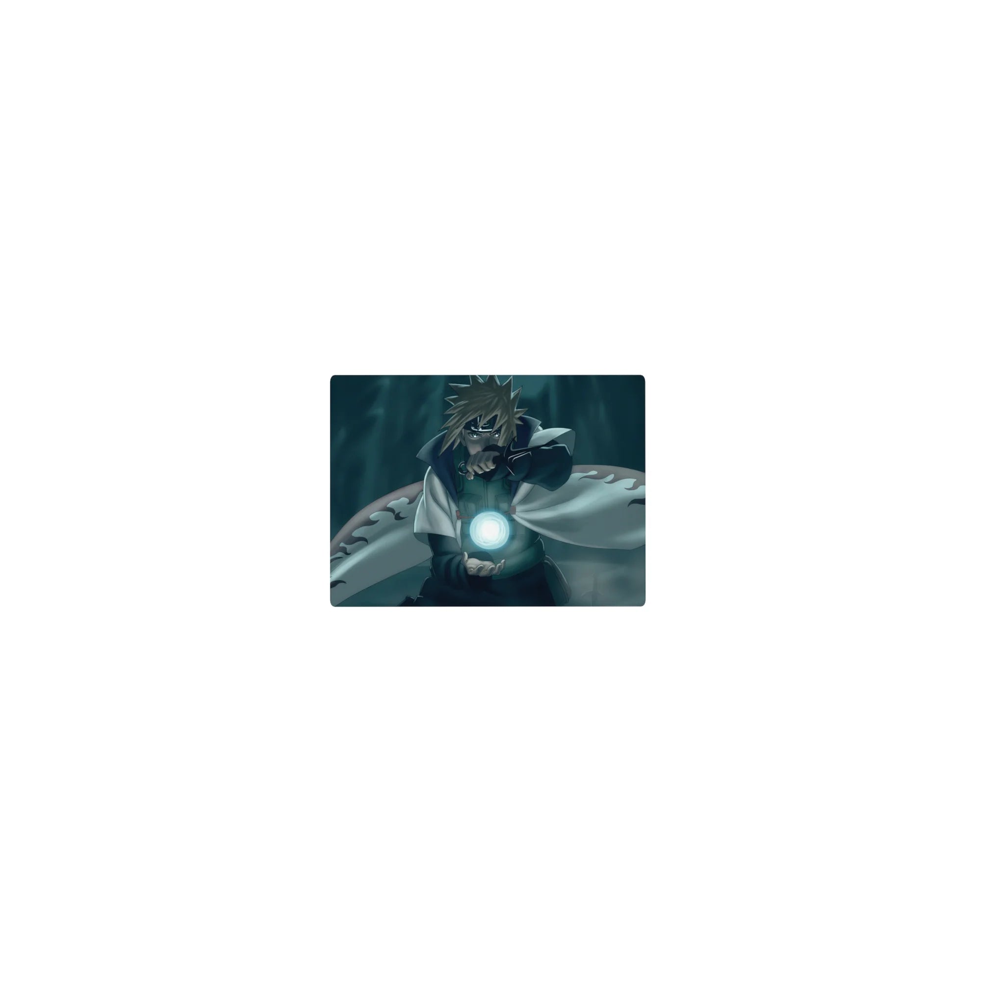 Classic anime mouse pad 14x10 inches with ninja in white flame-trim cloak and glowing Rasengan.