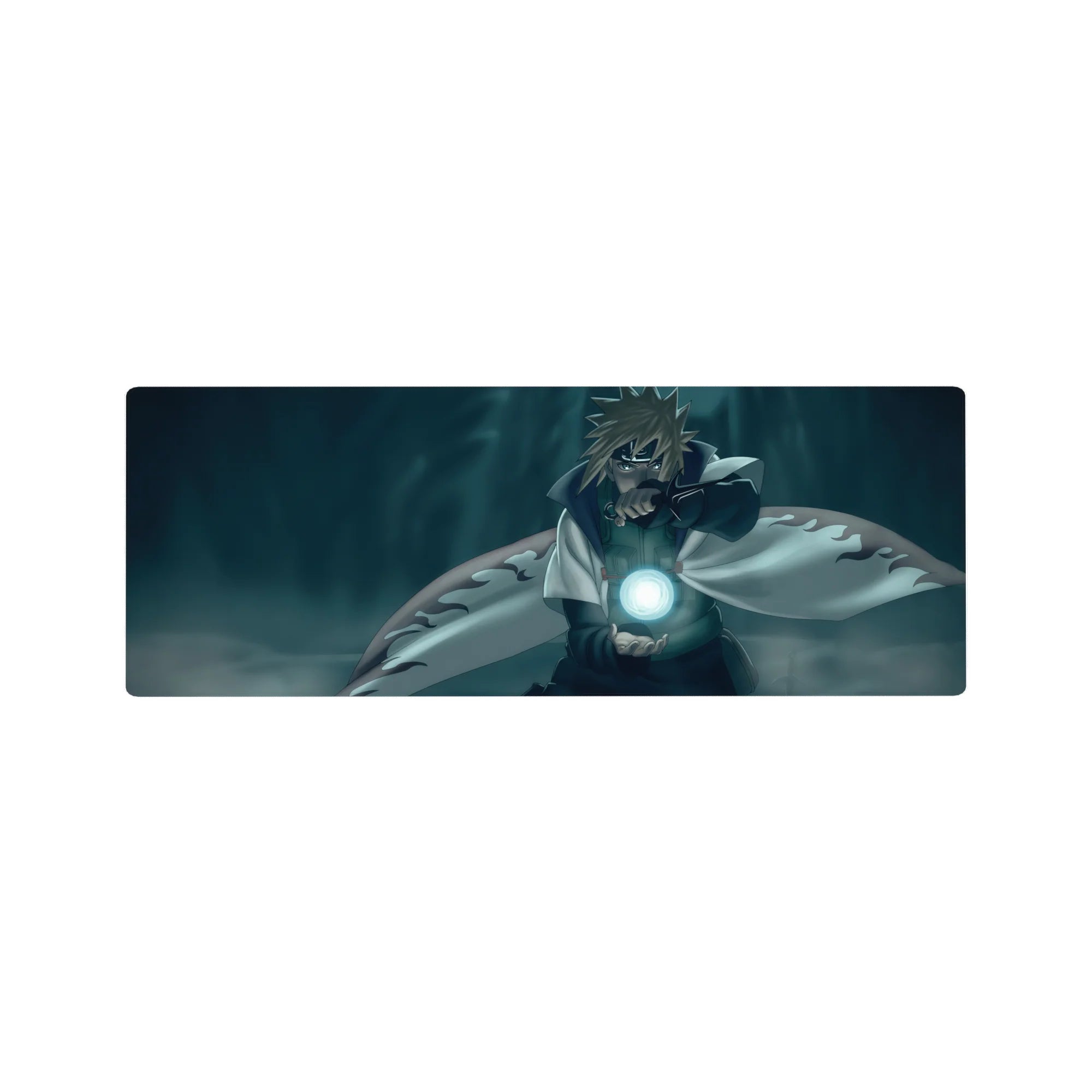 Naruto anime mouse pad 32x12 inches with Minato Namikaze and glowing Rasengan, flame-trim cloak.
