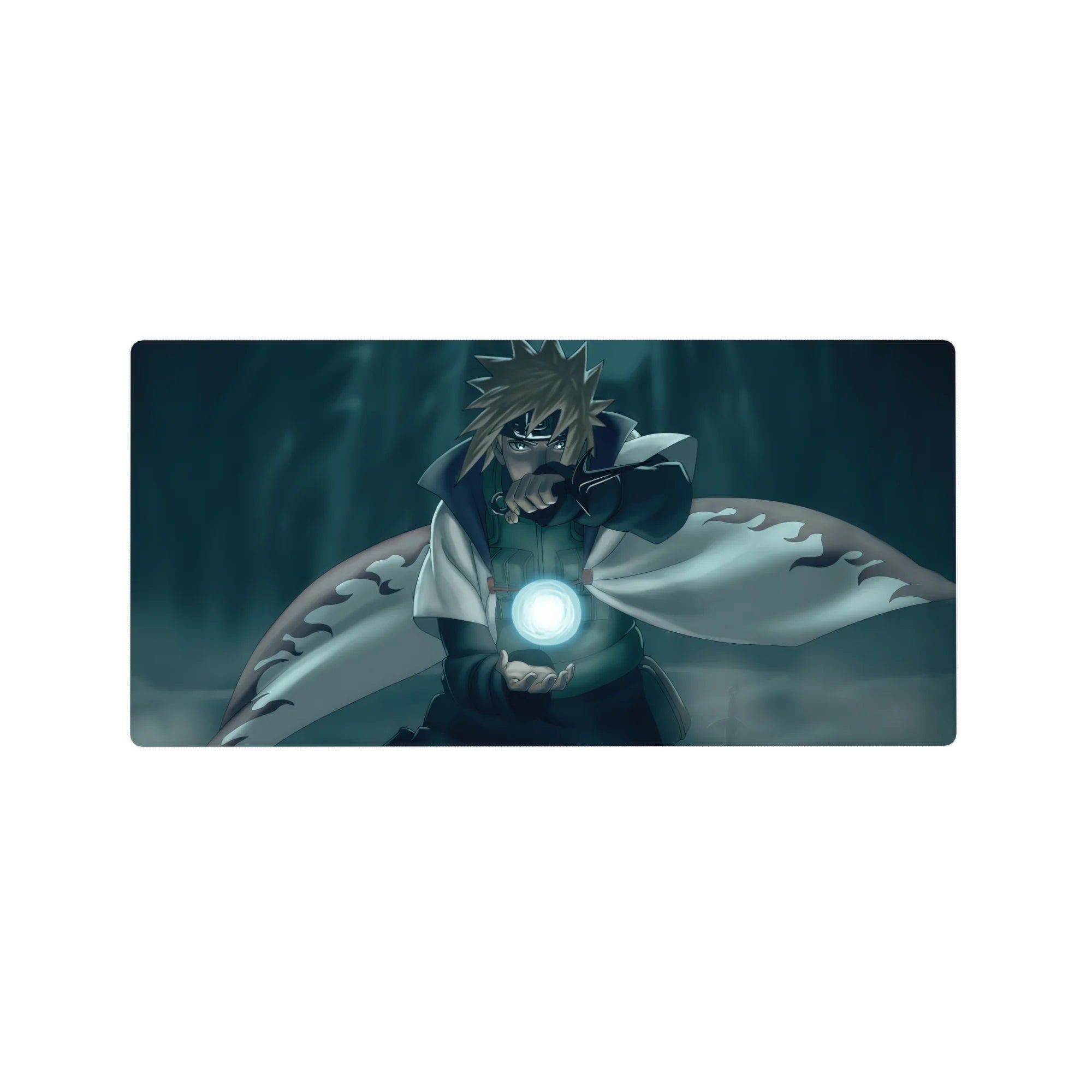 32x16 inches anime mouse pad with Minato Namikaze Rasengan art, white cloak with flame trim.