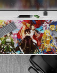 Anime mouse pad 40x20 inches featuring Kirito in samurai attire amidst falling sakura, autumn leaves, and vibrant colors.