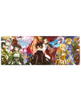 Anime mouse pad 32x12 inches featuring Kirito and crew in samurai and shrine maiden outfits with sakura and autumn leaves.