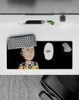 28x12 inches anime desk mat in bold black and yellow, clean minimalist look with a funny deadpan vibe.