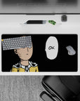 32x16 inches anime mouse pad in bold yellow and black, clean lines and calm deadpan humor.