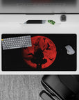 Moody red-and-black anime mouse pad 32x16 inches, smoky dark fantasy night sky vibe for gaming desk.