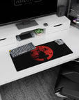 Lone swordsman under a huge red moon with birds in a starry sky, anime mouse pad 28x12 inches.