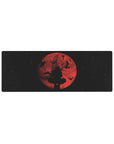 Anime mouse pad 32x12 inches with crimson moon over starfield and silhouetted sword wielder.