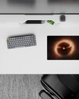Cozy dark mouse pad 14x10 inches in warm orange glow, soft browns, and shadowy blacks.