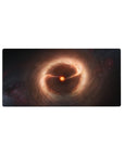 Galaxy swirl mouse pad 32x16 inches with smoky amber clouds and inky space speckled with faint stars.