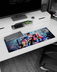 Natsu front and center with scarf on Fairy Tail anime mouse pad 32x12 inches, Lucy and Gray beside him.