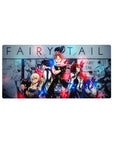Fairy Tail anime mouse pad 32x16 inches with Natsu, Lucy, Gray, and Erza over manga panel backdrop.