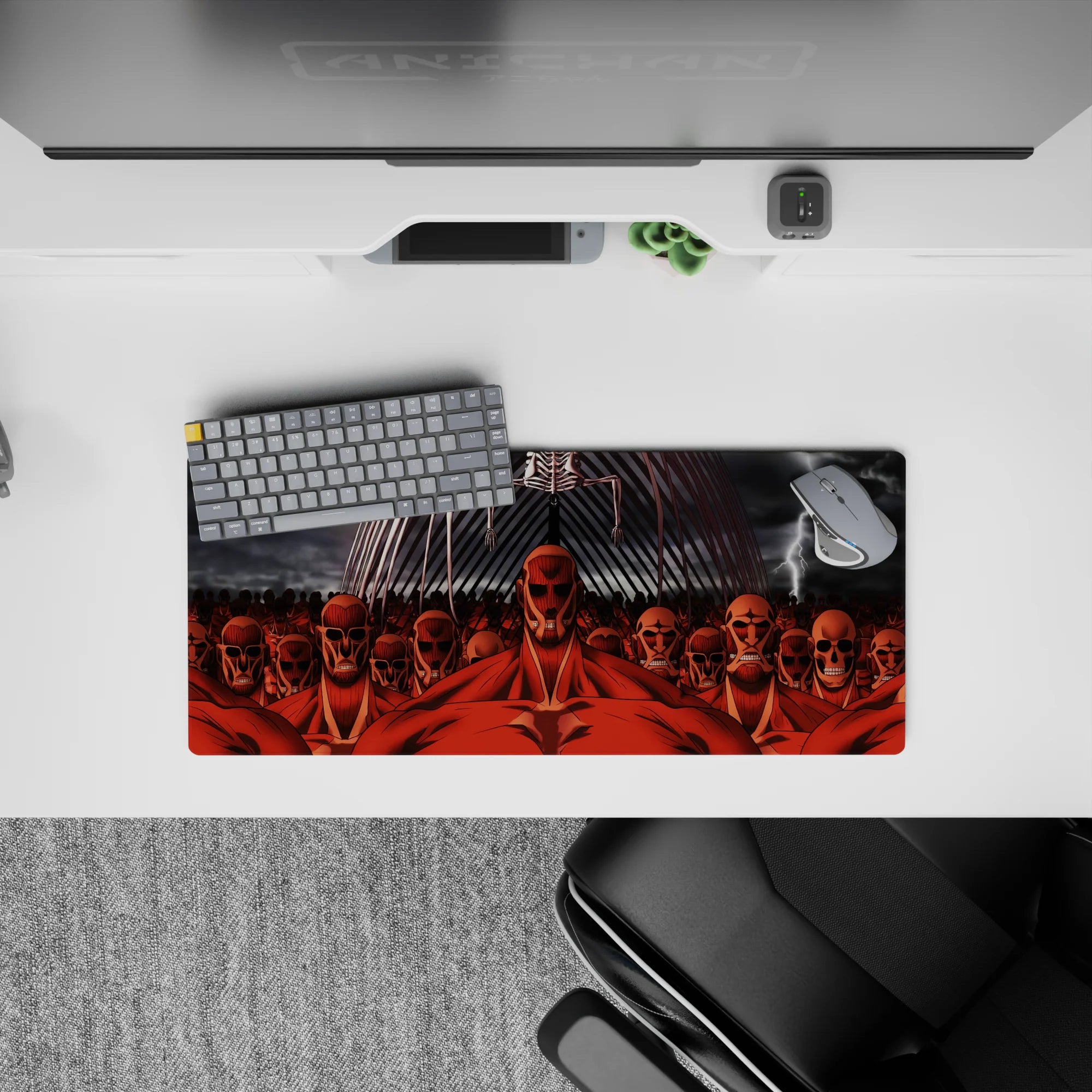 Attack on Titan mouse pad 28x12 inches featuring Colossal Titans and Eren’s Founding Titan in a dramatic, intense scene.