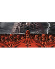 Attack on Titan desk pad 36x16 inches featuring Colossal Titans and Eren's Founding Titan in a dramatic red and lightning scene.