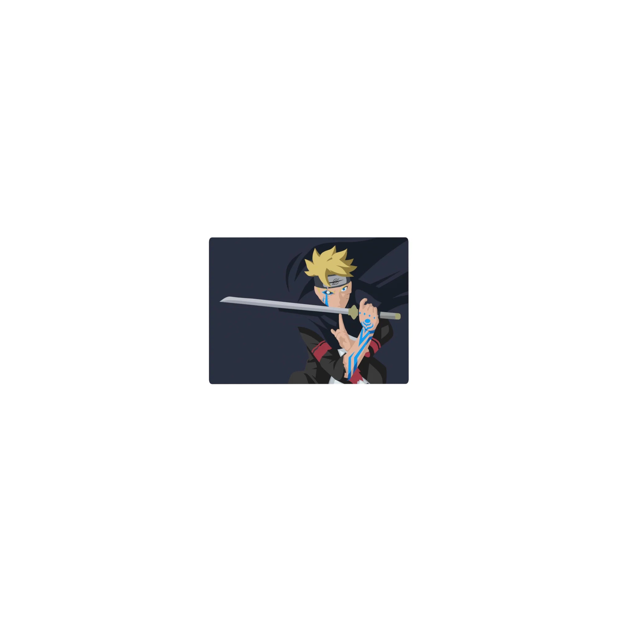 Classic anime mouse pad 14x10 inches with dynamic blade pose and glowing karma-style arm patterns.
