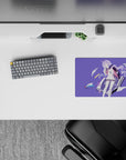 14x10 inches classic anime girl mouse pad in soft lilac with cozy dreamy vibe, teal and pink accents.