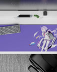 Dreamy lilac 36x16 inches anime desk pad in flat bold colors with teal and pink accents.