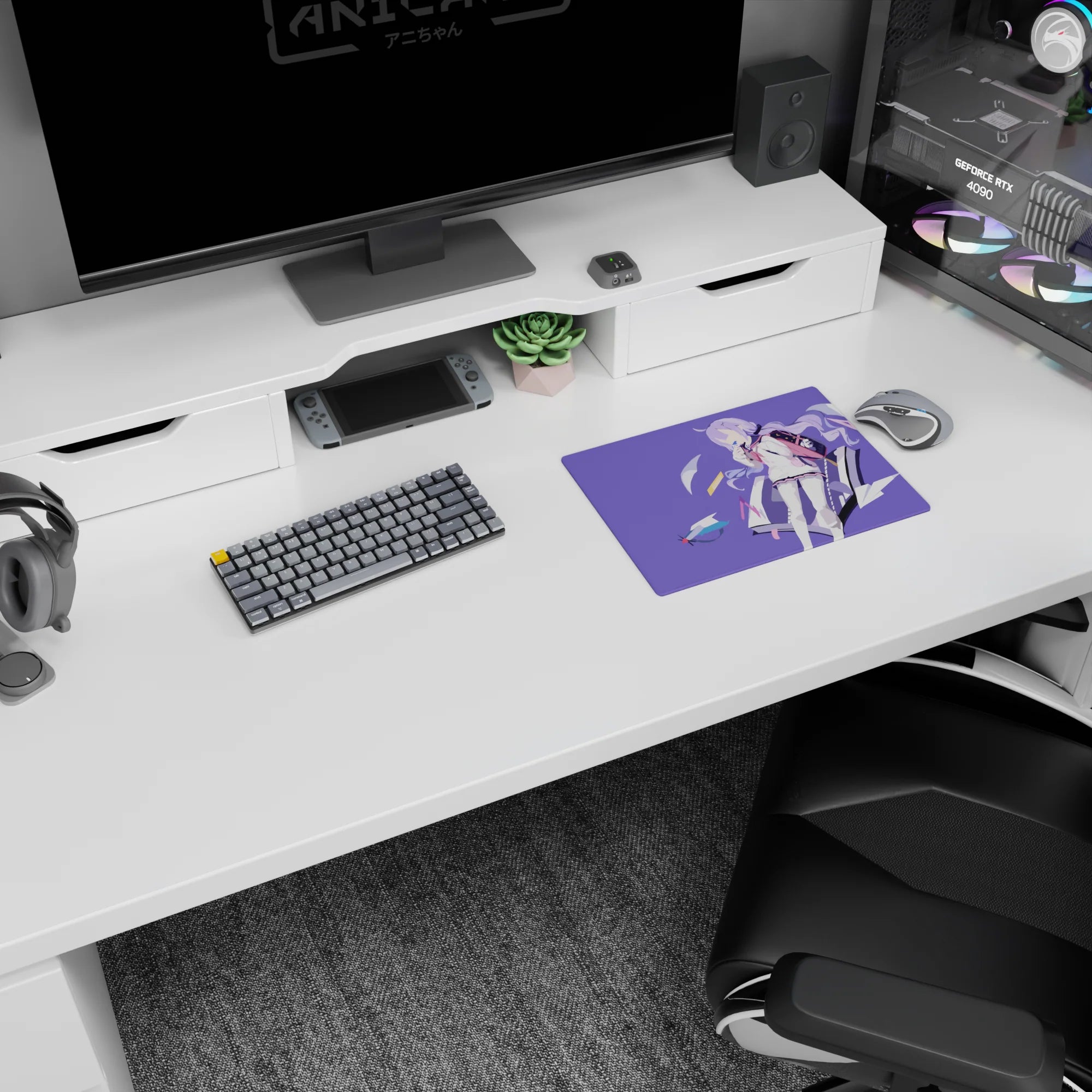 14x10 inches classic anime girl mouse pad showing purple-haired schoolgirl and paper planes drifting.