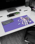 32x16 inches mouse pad showing a shy purple-haired schoolgirl as paper planes drift across lilac.