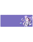 32x12 inches anime girl mouse pad with shy schoolgirl, backpack, and paper planes on lilac background.