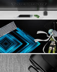 Anime mouse pad featuring Sinon from Sword Art Online, sized 40x20 inches, showcasing her poised with a sniper in electric blues.