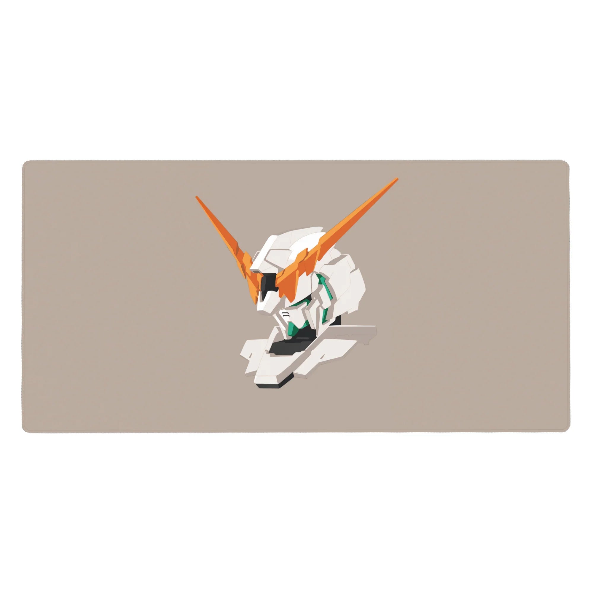 Minimal Unicorn Gundam head anime desk pad, clean layout, crisp print, 40x20 inches.