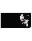 Kaneki split face from Tokyo Ghoul on a 32x16 inch anime mouse pad, featuring a glowing red eye against a black background.