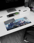 28x12 inches anime mouse pad showing a violet-haired girl reaching out as a towering mech stands behind.
