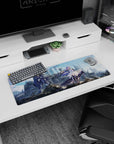 32x12 inches anime mouse pad showing a violet-haired girl reaching out as a mech guards her by cranes.
