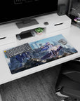 32x16 inches anime girl mouse pad showing violet-haired girl reaching out as a mech looms behind cranes.