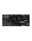 Ghost in the Shell noir blueprint collage anime mouse pad, drones, armor, city grids, 28x12 inches.