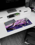 28x12 inches anime girl mouse pad showing a girl in blue yukata by a glowing red torii at night.