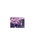 Classic anime girl mouse pad 14x10 inches with blue yukata, red shrine gate, and drifting sakura petals.