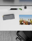Sunny 14x10 inches anime mouse pad in warm oranges and soft greens, cozy nostalgic friends vibe.