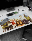 Naruto, Sakura, and Sasuke group snapshot desk pad 40x20 inches with Leaf headbands shining.
