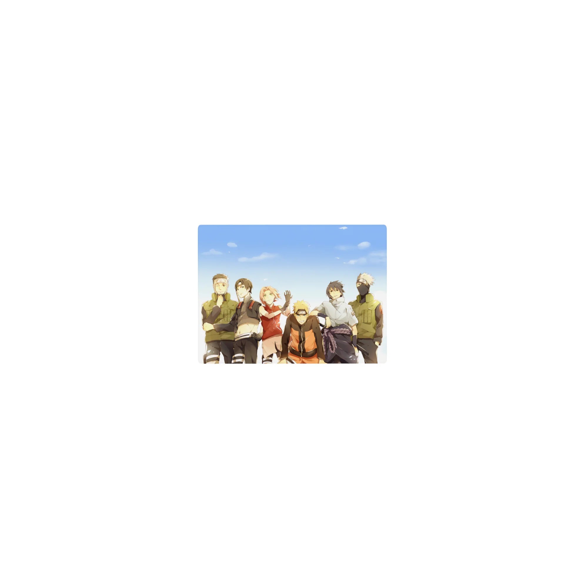 Classic anime mouse pad 14x10 inches with Team 7 group under a blue sky, crisp lines and gradients.