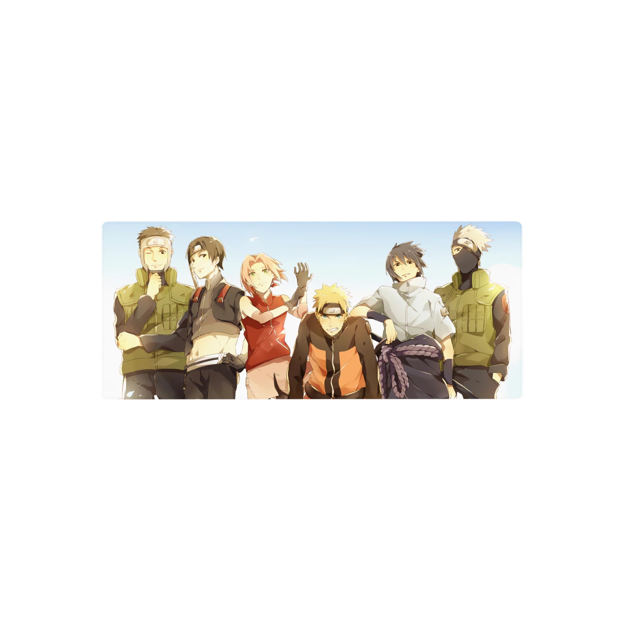 Naruto Team 7 anime mouse pad 28x12 inches with Naruto, Sakura, Sasuke, Kakashi, Iruka and Sai.