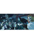 Anime desk pad 36x16 inches featuring Hashira from Demon Slayer under a moonlit canopy with Rengoku and Shinobu.
