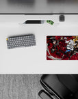 14x10 inches anime mouse pad in deep wine, black and red, with crimson petals and confetti-like casings.